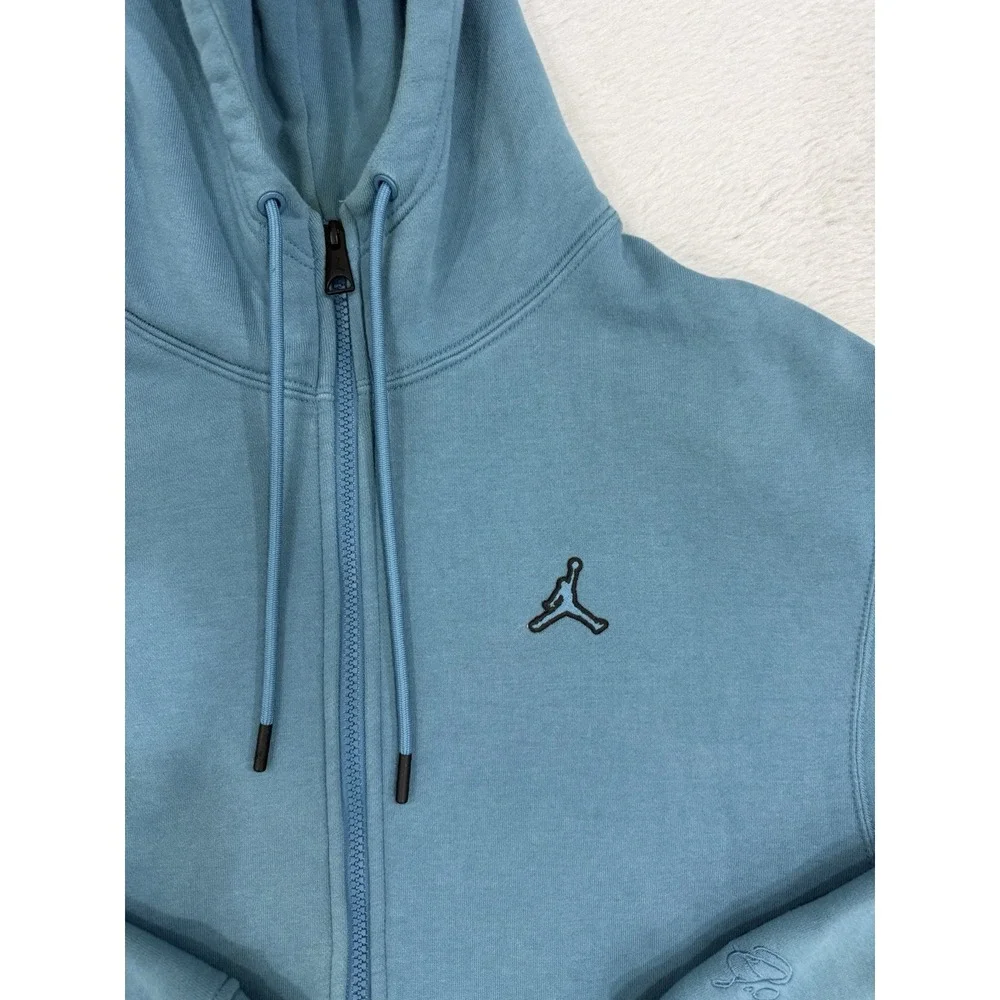 Jordan Blue Full Zip Fleece Hoodie Embroidered Logo Solid Men's Size Medium